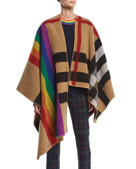 burberry charlotte wool cape|burberry rainbow vintage check poncho.